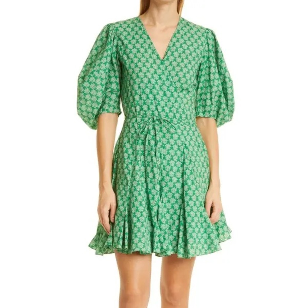 RHODE Green Patterned Mini Dress